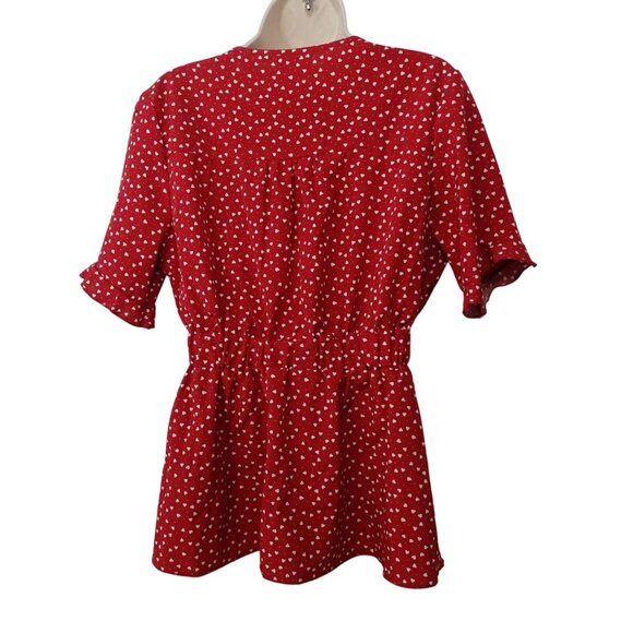 C+D+M Red White Heart Print V-Neck Top Elastic Waist Flowy Sleeves Women Size M - Picture 4 of 10